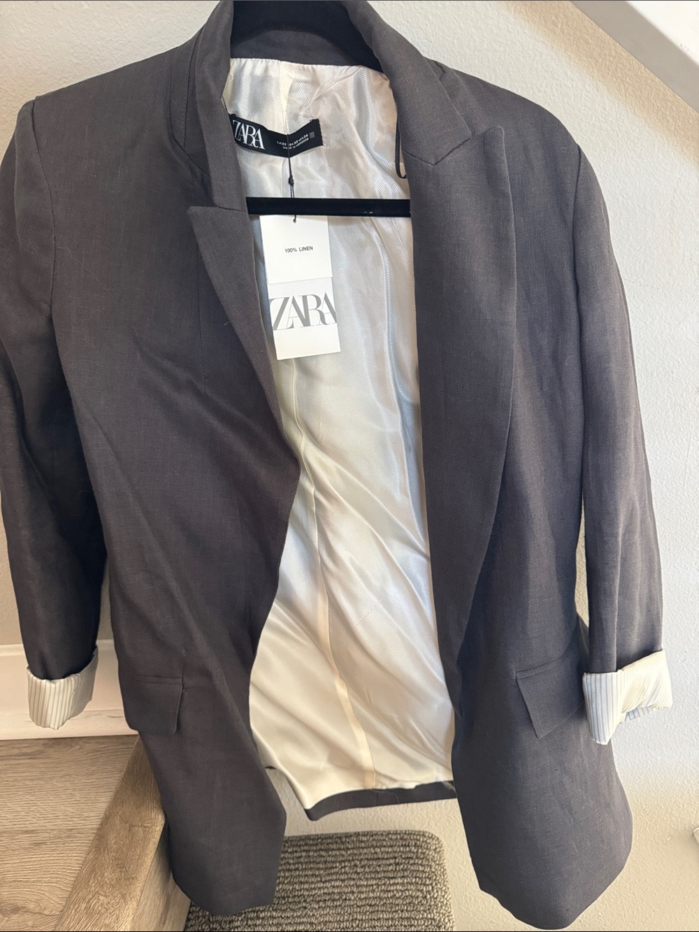 ZARA 100% Linen Single-Breasted Blazer